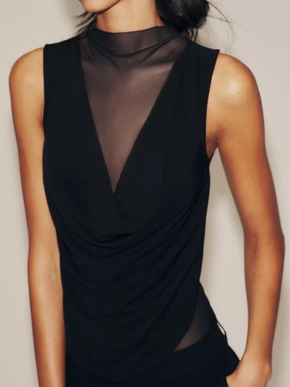 Zara Black Draped Mesh Bodysuit Top (medium)